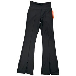 Aqua Athletic Black High Rise Flare Split Hem Yoga Pants Leggings NWT S